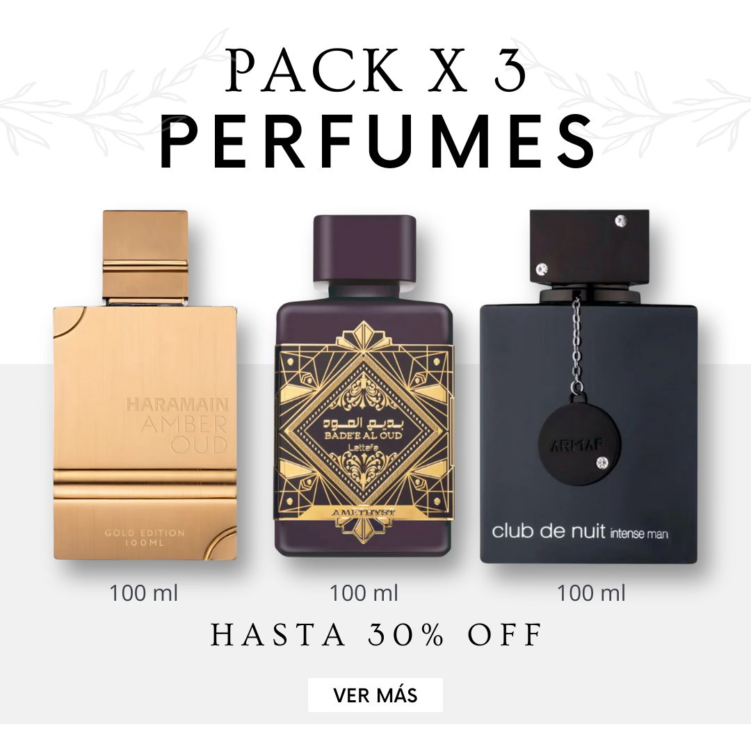 Kit de Perfumes <br> <br>• Amber Oud Gold Edition <br> • Bade'e Al Oud Amethyst <br> •Club de Nuit Intense