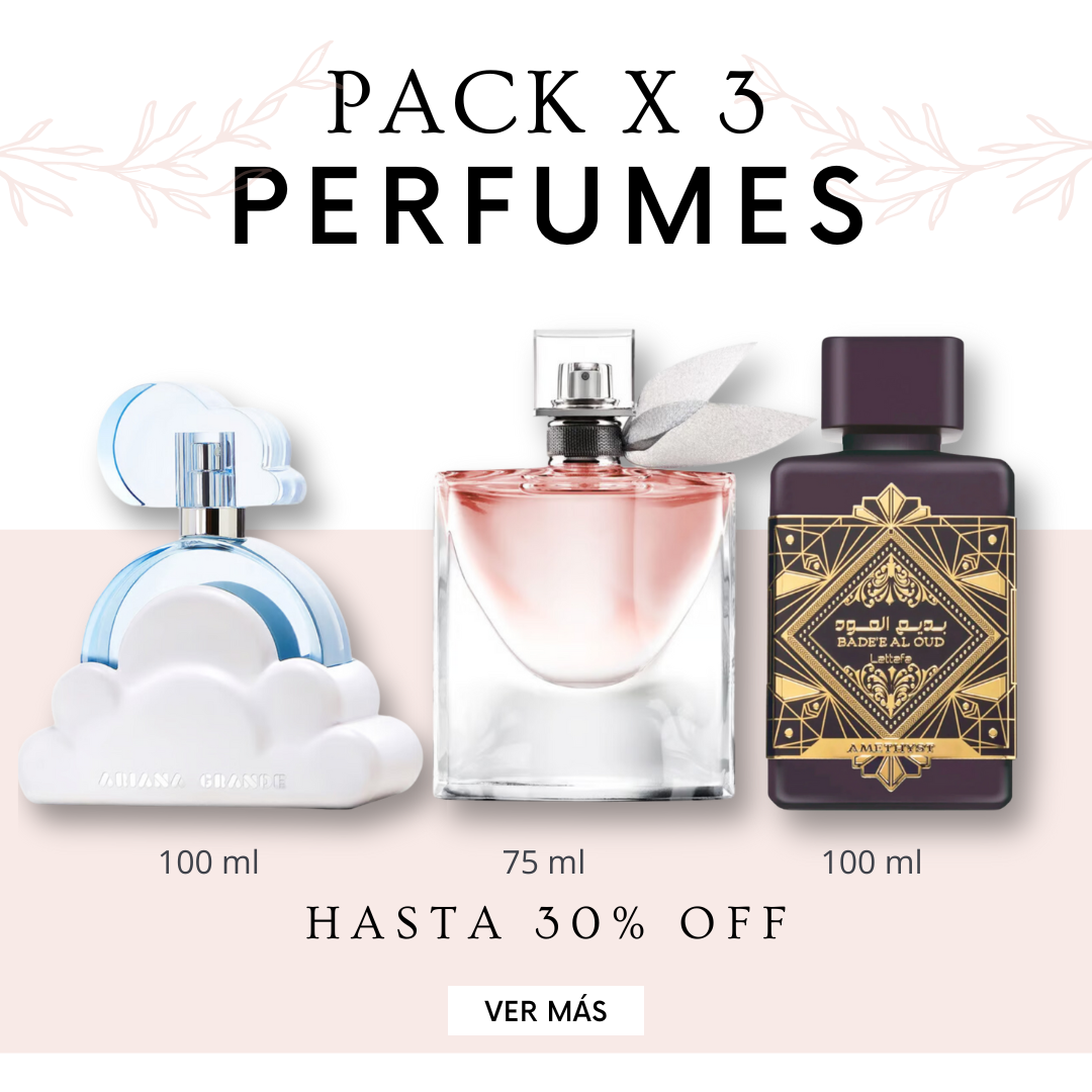 Kit de Perfumes <br> <br>• Cloud <br> • La Vie Est Belle <br> • Bade'e Al Oud Amethyst