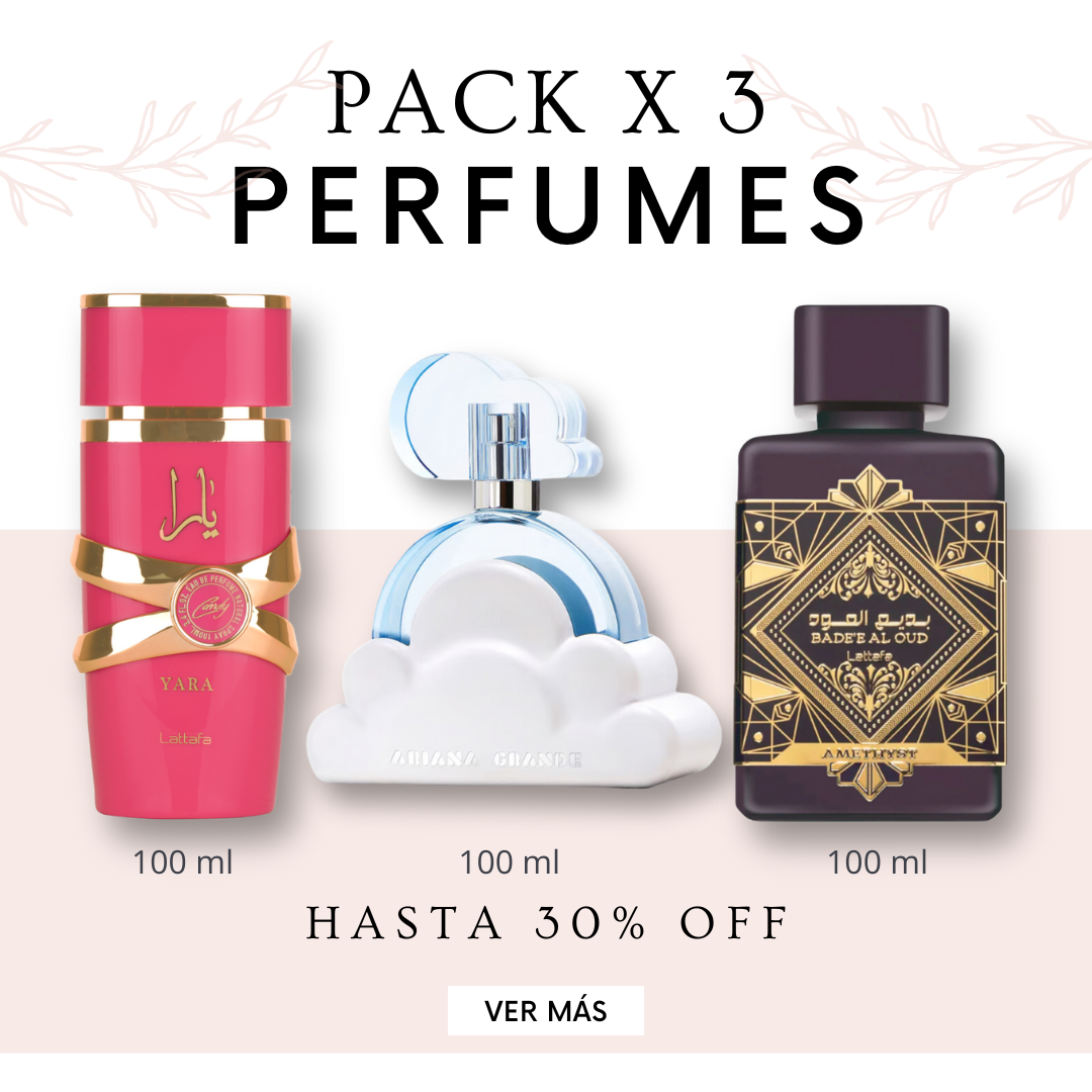 Kit de Perfumes <br> <br>• Yara Candy <br> • Cloud <br> • Bade'e Al Oud Amethyst