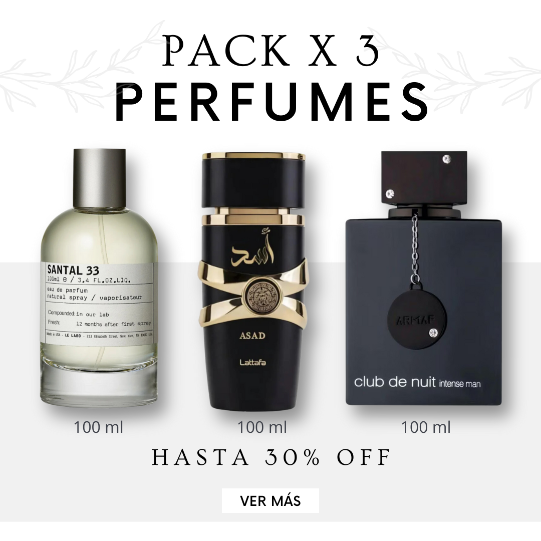 Kit de Perfumes <br><br> • Santal 33 <br> • Asad Lattafa <br> • Club de Nuit Intense