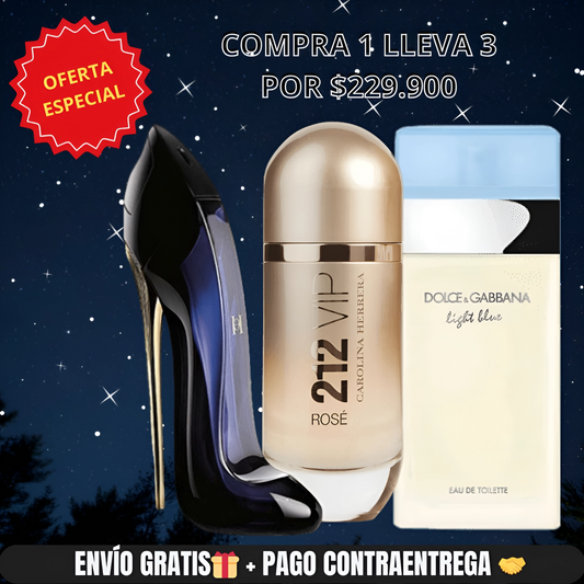 Kit de Perfumes - Good Girl Carolina Herrera_Light Blue Dolce&Gabbana_212 VIP Rosé Carolina Herrera (100ml - 100ml - 80ml)