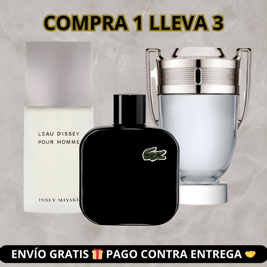 *Compra 1 lleva 3* Kit de Perfumes Importados-Paco Rabanne Invictus_Lacoste Noir_Issey Miyake L'eau D'issey