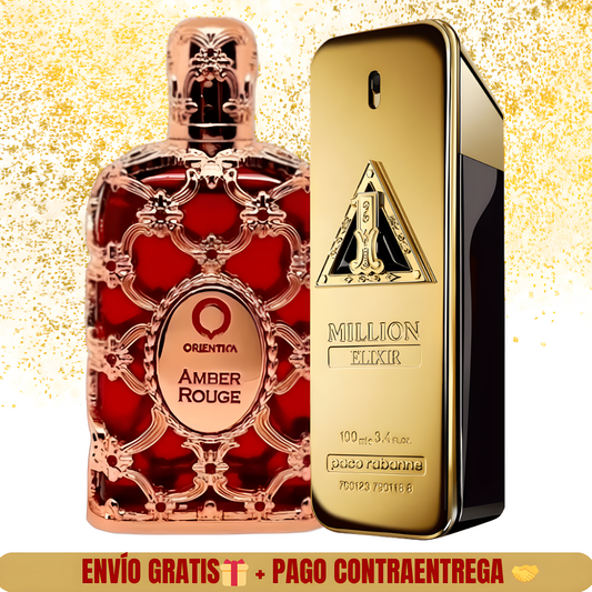 Kit de Perfumes Importados - Amber Rouge Orientica Premium_1 Million Elixir Paco Rabanne (80ml - 100ml)
