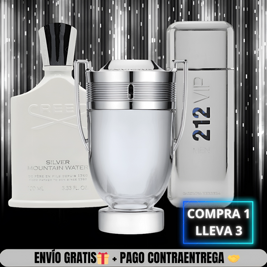 Kit de Perfumes -Paco Rabanne Invictus_Creed Silver_Carolina Herrera 212 VIP (100ml cada uno)